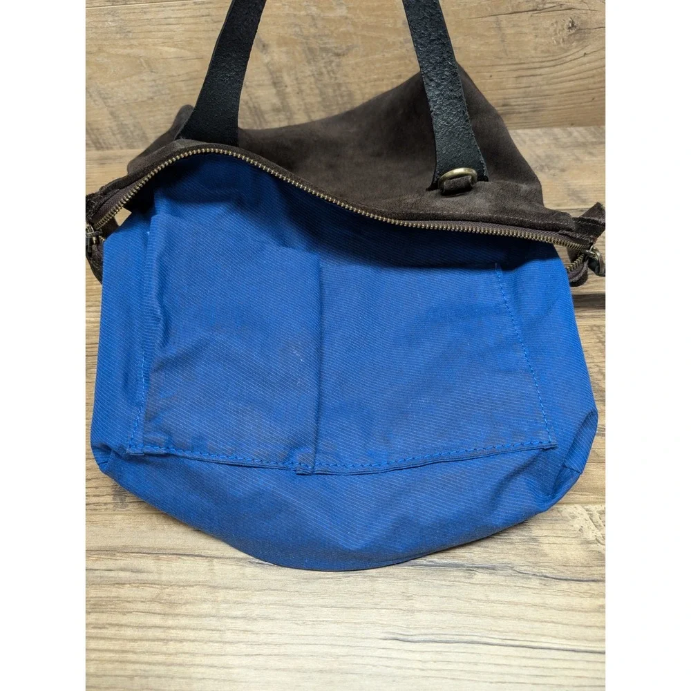 Brown Suede Leather Satchel Bag Top Handle with Detachable Strap‎